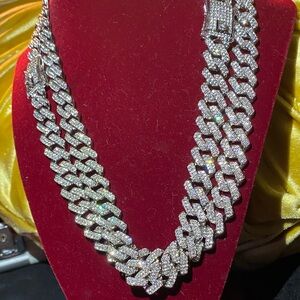 Elegant Silver Chain Necklace 20 inch lab stones two pieces